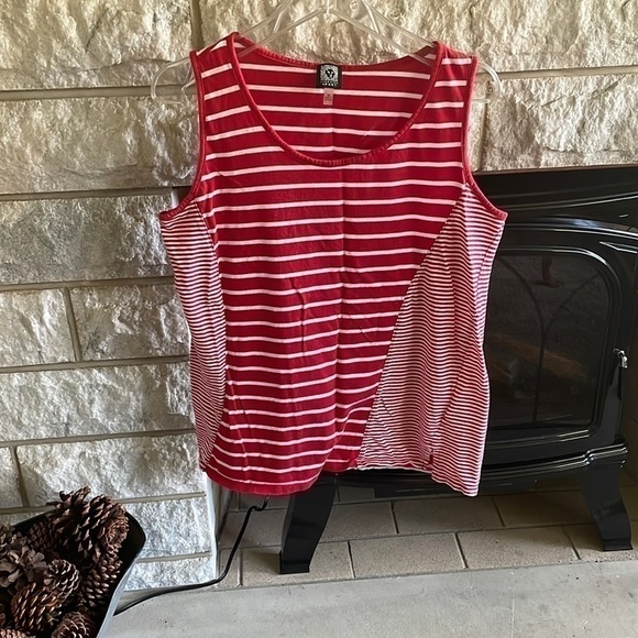 Anne Klein Sport Tank Top Red White Stripe Size M - Picture 1 of 4